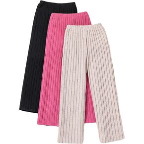 WDIRARA Girl's 3 Pieces Outfits Elastic Waist Straight Leg Casual Ribbed Knit Pants