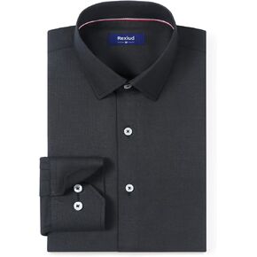 REXIUD Men's Dress Shirt Long-Sleeve Regular-fit Winkle-Free Business Shirt with Convertible Cuffs Solid