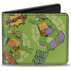 Buckle-Down Nickelodeon Wallet, Bifold, Teenage Mutant Ninja Turtles Cowabunga Skateboarding Greens, Vegan Leather