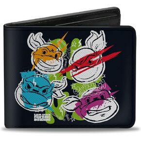 Buckle-Down Nickelodeon Wallet, Bifold, Teenage Mutant Ninja Turtles Faces and Doodles Multi Color, Vegan Leather
