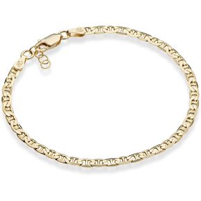 Miabella 18K Gold Over Sterling Silver Italian 3mm, 4mm Solid Diamond-Cut Mariner Link Chain Bracelet for Men Women, Made in Italy