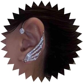 Vintage Crystal Wing Cuff Wrap Earring Silver Cz Wing Ear Climber Earrings Rhinestone Crawler Earrings Punk Wing Cuff Clip Earrings Jewelry for Women and Girls