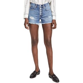7 For All Mankind Women's Monroe Cutoffs Exposed Buttons in Pisces Blue Rigid