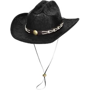 Leather Cowboy Hats for Men & Women Wide Brim Western Cowboy Cowgirl Hat with Belt Buckle Jazz Leather Hat in Saudi Arabia