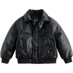 MARC&JANIE Boys Long Sleeve Leather Jacket Zipper Lapel Trendy Coat Warm Tops