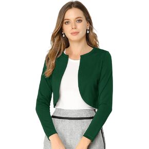 Allegra K Women's Curved Hem Crop Top Open Front Bolero Shrug Medium Dark Green