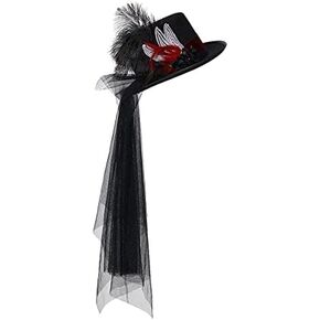 COSDREAMER Women Victorian Hat Flower Veil Fedora Hat Feather Hats