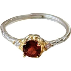 925 silver inlaid adjustable ring with natural garnet, olivine and amethyst