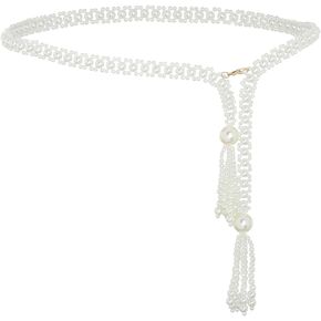 Cowking Pearl Waist Chain Belt Adjustable Pearl Chain Pendant Belt Body Chains Jewelry Accessories for Women and Girls