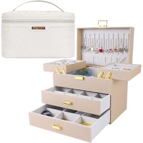 Dajasan 4-Layer Large Jewelry Box + Large Capacity Makeup Bag