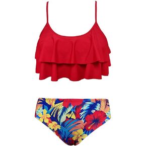 SHEKINI Girls Floral Printing Bathing Suits Ruffle Flounce Two Piece Swimsuits