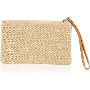AUEAR, Women's Hand Wrist Type Straw Clutch Bag Bohemian Summer Beach Sea Handbag Purse Zipper Wristlet
