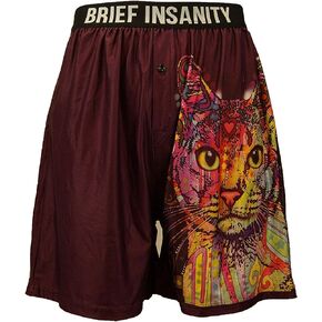 BRIEF INSANITY Boxer Briefs for Men and Women | Soft, Comfy Boxer Shorts - Animal Russo Cat Print Underwear