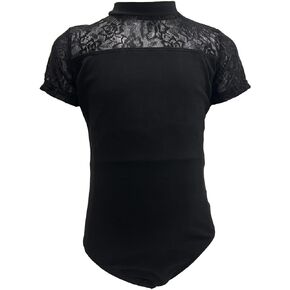 Girls' Lace Ballet Leotard Short Sleeve Dance Gymnastics Bodysuit Tights Dancewear Costume One Piece Outfit