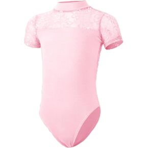 Girls' Lace Ballet Leotard Short Sleeve Dance Gymnastics Bodysuit Tights Dancewear Costume One Piece Outfit in Kuwait