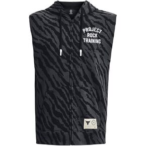 Under Armour Men's Project Rock Rival Fleece Sleeveless Printed Full-Zip, Black/White (US, Alpha, Large, Regular, Regular)