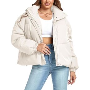 Women's Winter Puffer Jacket Baggy Stand Collar Zip Quilted Padded Down Outwear Coat with Pockets