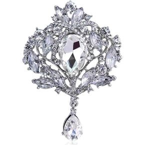 COLORFUL BLING Wedding Bridal Big Crystal Rhinestone Bouquet Brooch Pin for Women-Silver