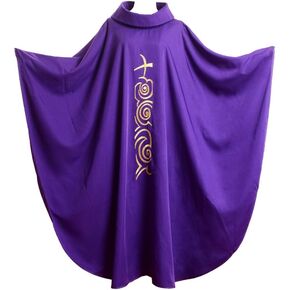 BLESSUME Priest Chasuble Vestments Robe Roll Collar Embroidery Mass Garment
