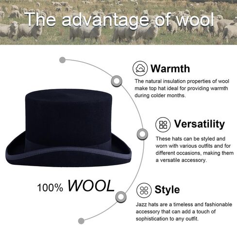 قبعة علوية من الصوف واللباد من بونتشوال جود، قبعة تنكرية طويلة بتصميم فيكتوري بطول 5 انش، هدايا للرجال لحفلات الرقص والكريسماس in Kuwait