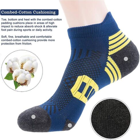 PEARL CARE Mens Athletic Running Ankle Socks Light Cushioned Tab Sports Low Cut Socks (5/6 Pack) /w Arch Compression in Saudi Arabia