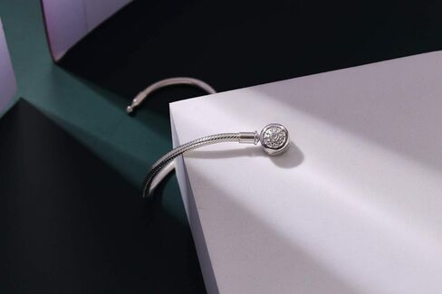 Genuine 925 Sterling Silver Clasp Charm Bracelet with 2 Rubber Spacer Charm for European Bead Charms,Xmas Gifts in Saudi Arabia