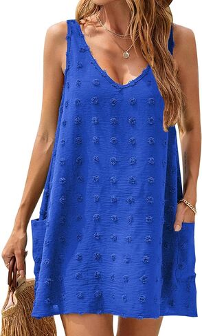 Blooming Jelly Womens Swiss Polka Dot Swimsuit Cover Up Dress Bikini Coverup Summer Casual Sundresses (Large, Blue 2) in Saudi Arabia