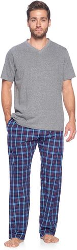 Ashford & Brooks Men’s Sleepwear & Loungewear Pajamas Set | Woven Plaid PJ Pants & Short Sleeve Jersey Shirt in Saudi Arabia
