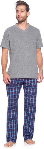 Ashford & Brooks Men’s Sleepwear & Loungewear Pajamas Set | Woven Plaid PJ Pants & Short Sleeve Jersey Shirt in Saudi Arabia