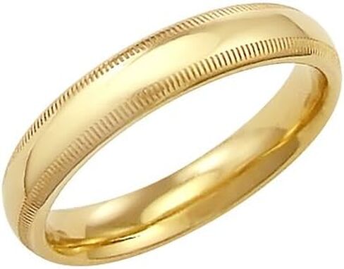 14k Solid Yellow Gold Milgrain Comfort Wedding Ring Band 4MM - Size 10 in Saudi Arabia