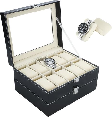 NovelBee 20 Slots Watch Boxes Watch Jewelry Display Case Organize with Removable Cushions,Framed Glass and Secure Lock for Watch Jewelry Storage in Saudi Arabia