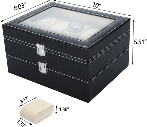 NovelBee 20 Slots Watch Boxes Watch Jewelry Display Case Organize with Removable Cushions,Framed Glass and Secure Lock for Watch Jewelry Storage in Saudi Arabia