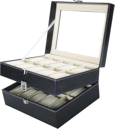 NovelBee 20 Slots Watch Boxes Watch Jewelry Display Case Organize with Removable Cushions,Framed Glass and Secure Lock for Watch Jewelry Storage in Saudi Arabia