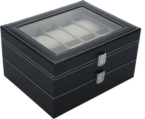 NovelBee 20 Slots Watch Boxes Watch Jewelry Display Case Organize with Removable Cushions,Framed Glass and Secure Lock for Watch Jewelry Storage in Saudi Arabia