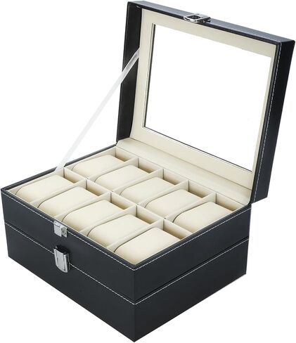 NovelBee 20 Slots Watch Boxes Watch Jewelry Display Case Organize with Removable Cushions,Framed Glass and Secure Lock for Watch Jewelry Storage in Saudi Arabia
