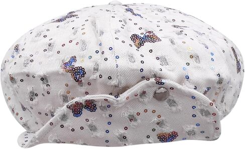 RARITYUS Butterfly Sequin Denim Beret for Women Girls Fashion Adjustable Newsboy Cap French Artist Beanie Visor Hat in Saudi Arabia