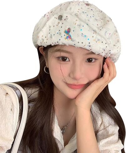 RARITYUS Butterfly Sequin Denim Beret for Women Girls Fashion Adjustable Newsboy Cap French Artist Beanie Visor Hat in Saudi Arabia