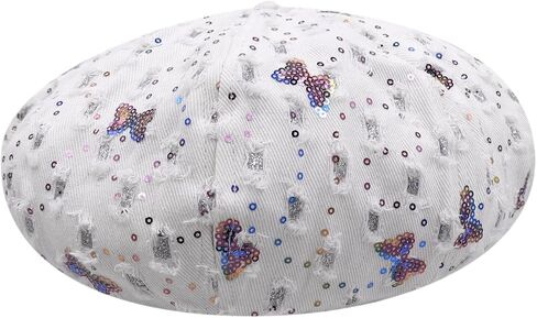RARITYUS Butterfly Sequin Denim Beret for Women Girls Fashion Adjustable Newsboy Cap French Artist Beanie Visor Hat in Saudi Arabia