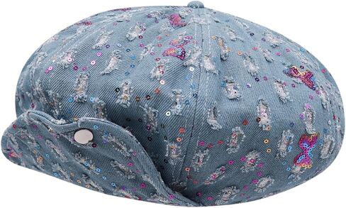 RARITYUS Butterfly Sequin Denim Beret for Women Girls Fashion Adjustable Newsboy Cap French Artist Beanie Visor Hat in Saudi Arabia