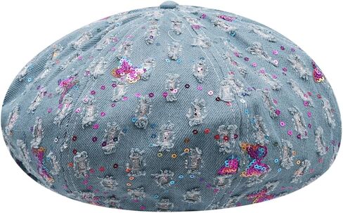 RARITYUS Butterfly Sequin Denim Beret for Women Girls Fashion Adjustable Newsboy Cap French Artist Beanie Visor Hat in Saudi Arabia