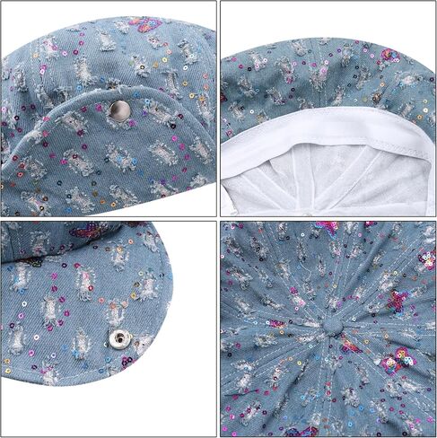 RARITYUS Butterfly Sequin Denim Beret for Women Girls Fashion Adjustable Newsboy Cap French Artist Beanie Visor Hat in Saudi Arabia