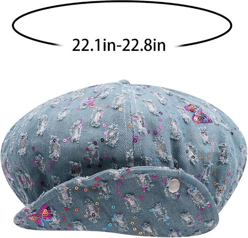 RARITYUS Butterfly Sequin Denim Beret for Women Girls Fashion Adjustable Newsboy Cap French Artist Beanie Visor Hat in Saudi Arabia