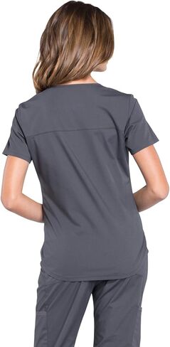 Women Scrubs Set Workwear Professionals WW665 V-Neck Top & WW170 Mid Rise Straight Leg Pull-on Cargo Pant, Pewter- L Top/L Pant in Saudi Arabia