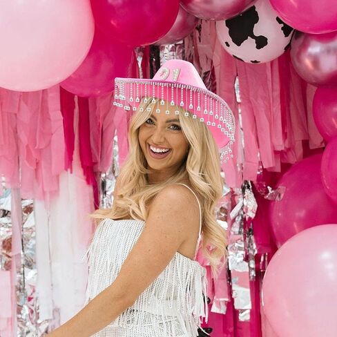 JUSTOTRY 21st Birthday Pink Cowboy Hat with Rhinestone - 21 Birthday Outfit Gifts for Women Cowgirl Hats with Wide Brime in Saudi Arabia