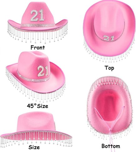 JUSTOTRY 21st Birthday Pink Cowboy Hat with Rhinestone - 21 Birthday Outfit Gifts for Women Cowgirl Hats with Wide Brime in Saudi Arabia