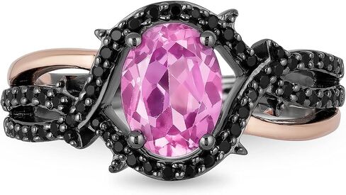 Jewelili Enchanted Disney Fine Jewelry 14K Rose Gold Over Sterling Silver with Black Rhodium Oval Created Pink Sapphire and 1/4 Cttw Treated Black Round Diamond Maleficent Ring in Saudi Arabia