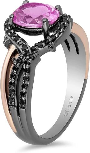 Jewelili Enchanted Disney Fine Jewelry 14K Rose Gold Over Sterling Silver with Black Rhodium Oval Created Pink Sapphire and 1/4 Cttw Treated Black Round Diamond Maleficent Ring in Saudi Arabia