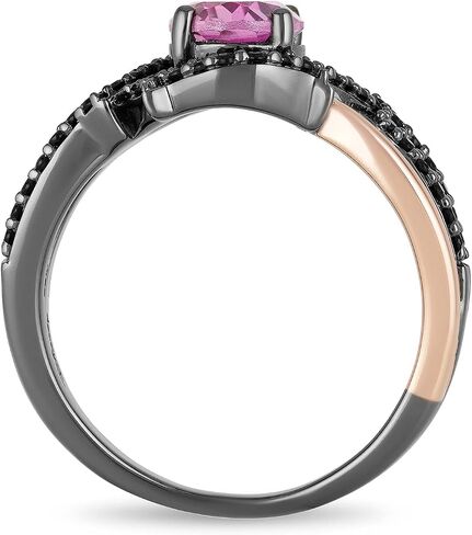 Jewelili Enchanted Disney Fine Jewelry 14K Rose Gold Over Sterling Silver with Black Rhodium Oval Created Pink Sapphire and 1/4 Cttw Treated Black Round Diamond Maleficent Ring in Saudi Arabia