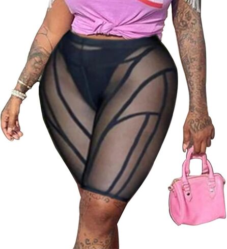 Azhong المرأة جوارب مثيرة شبكة السراويل انظر من خلال طماق قصيرة ملابس السباحة عالية الخصر Bodycon منظور سراويل قصيرة in Kuwait