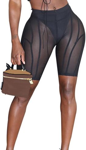 Azhong المرأة جوارب مثيرة شبكة السراويل انظر من خلال طماق قصيرة ملابس السباحة عالية الخصر Bodycon منظور سراويل قصيرة in Kuwait
